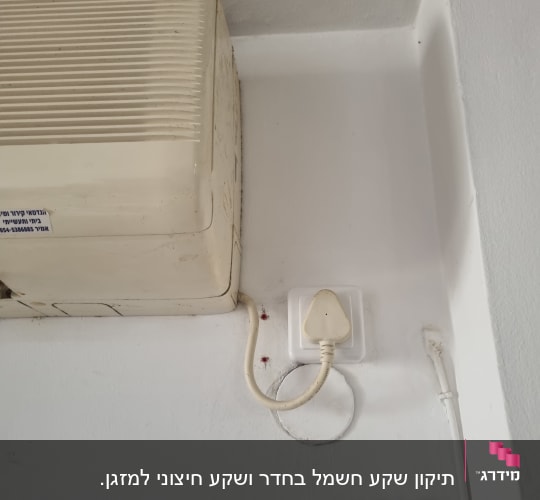 שקע חשמל עם תקע מחובר לקיר לבן